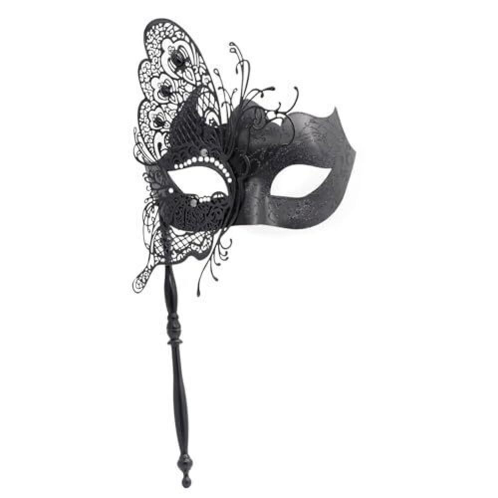9338 Masquerade Mask with Stick - Mysterious Venetian Butterfly Mask